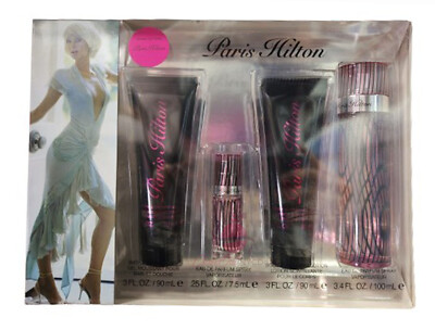 Paris Hilton 4 PC Set for Women-3.4 oz EDP Sp+3.0 oz B/L+Bath Shower Gel+Mini