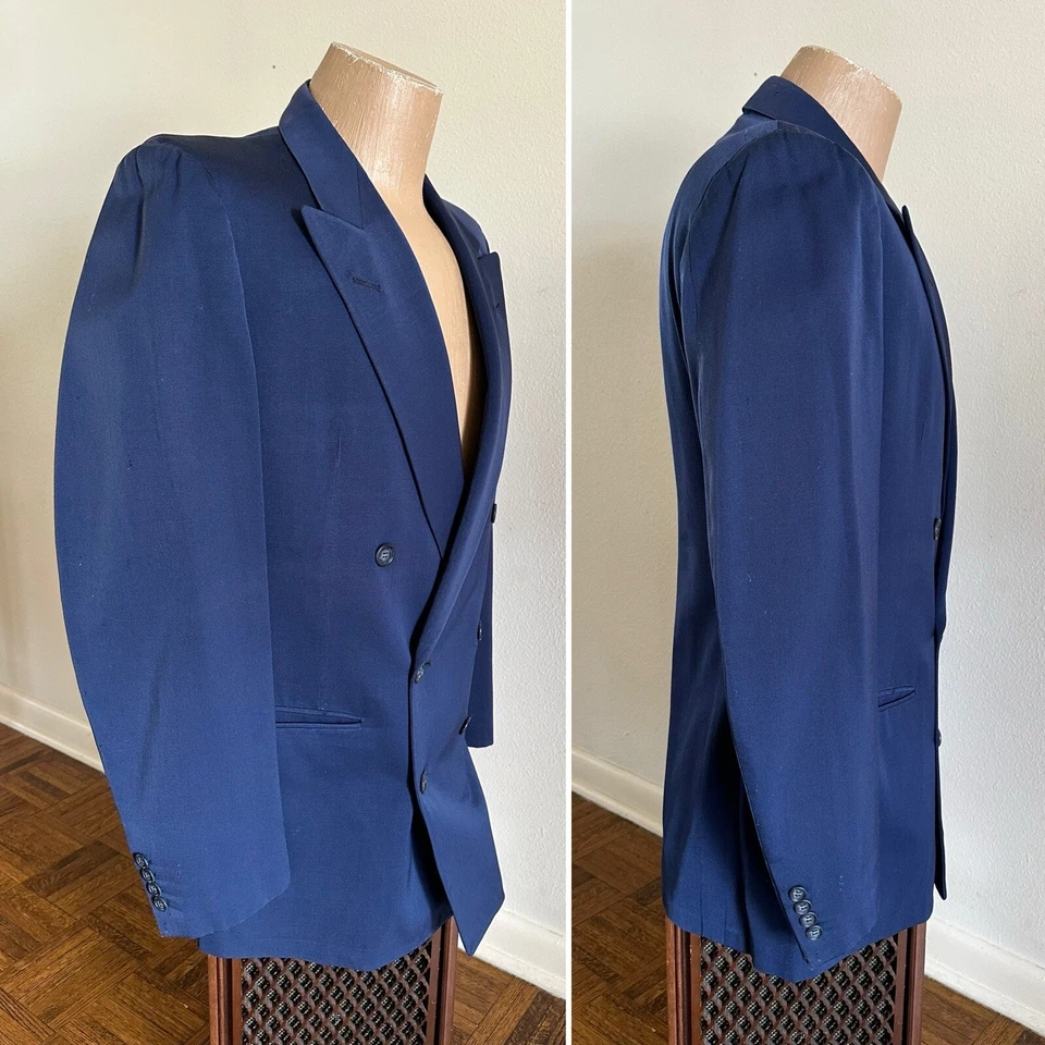 Traje Blazer Pantalones Años 50 De Colección 2 Piezas Botánica 500 Gabardina Doble Pecho Azul 5 G2U Foto 2 de 4