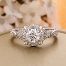 Halo 1.15 CT White Round Cut CZ  Sapphire Unique Engagement Ring In 925 Silver