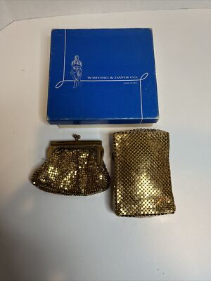 Whiting Davis Vintage Gold Beaded Mesh Small Coin Purse and Cigarette 
