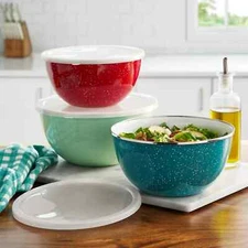 The Pioneer Woman 6-Piece Enamel on Steel Mixing Bowls with Lids Durable