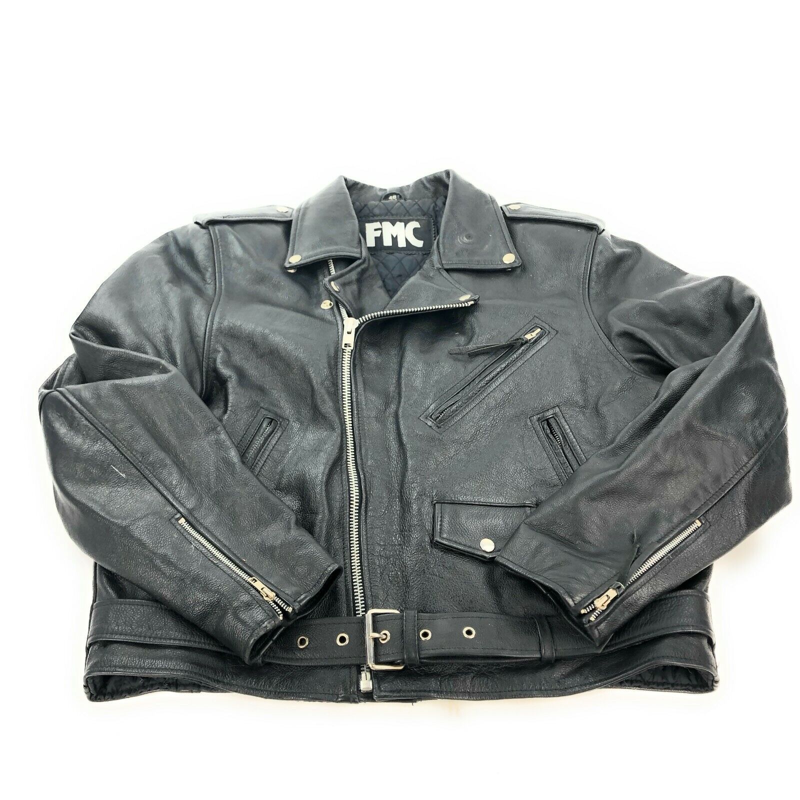 VTG FMC Leather Jacket 48 UNISEX MOTORCYCLE Side … - image 1