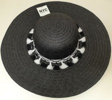 NYC Underground Woven Straw Hat with Fringe Tasseled Band! Large Floppy Brim!