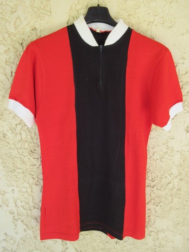 Maillot Cycliste Vintage Années 70 - Rouge Et Noir - Manches Courtes Taille M/L