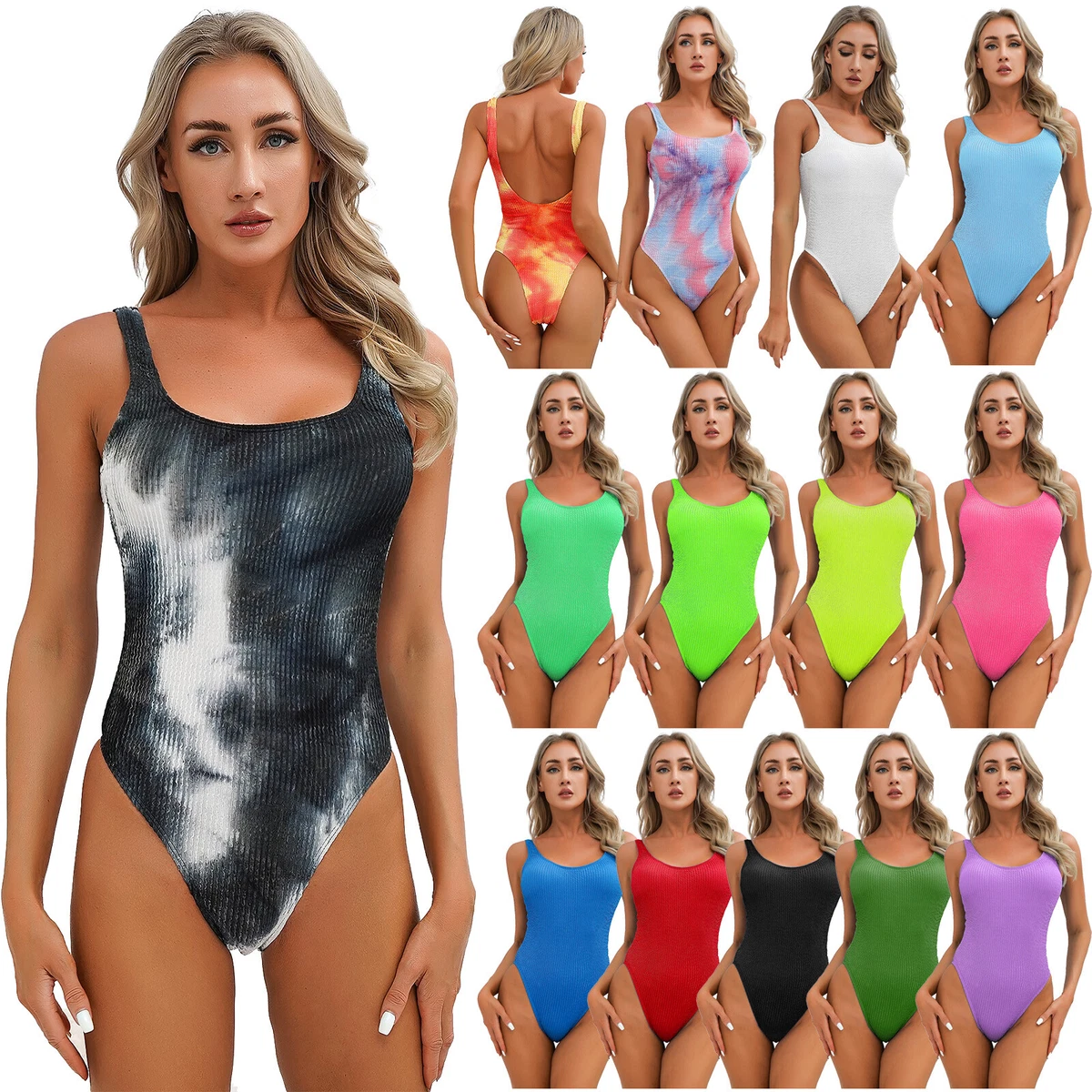 Women's High Cut Thong Leotard One Piece Swimsuit Tummy Control Bathing Suit