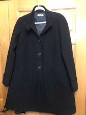 Italian Designer Stefanel Women's Black Wool Blend Lined Trench Coat Size 12