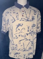 Givenchy Active Wear Beige Blue Golf Print Polo Shirt XL 100 Cotton Collared