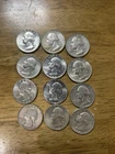 1962-1964 Washington Quarters, 90% Silver, Circulated, Lot Of 12