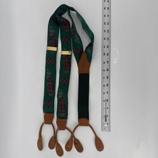 Vintage Polo Ralph Lauren Suspenders Green Silk Leather Golf Clubs Print USA