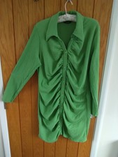 GORGEOUS RUCHED GREEN SHIRT DRESS BY MONKI SIZE 12/14
