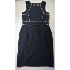 Liz Claiborne Sheath Dress Womens 12 Navy Blue  Contrast Piping Sleeveless