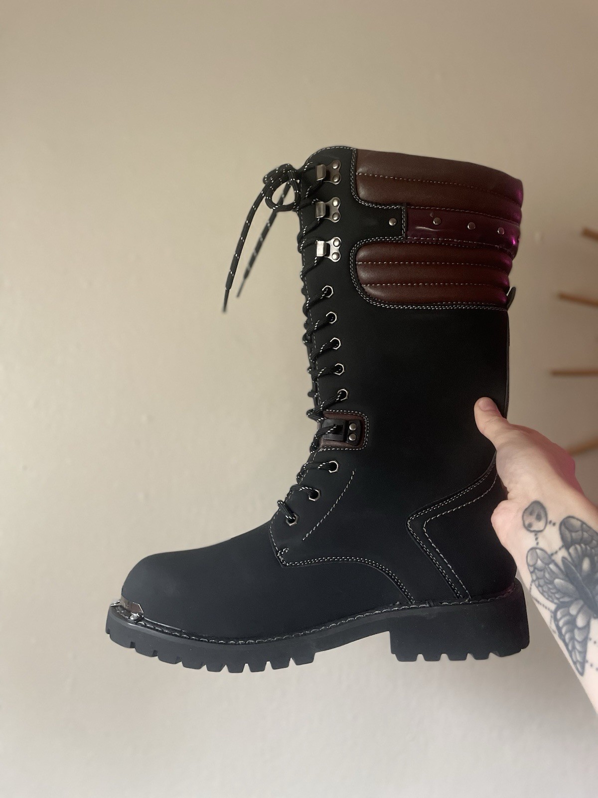 Addax Ridge Black Moto Biker Boots with Pocket | eBay