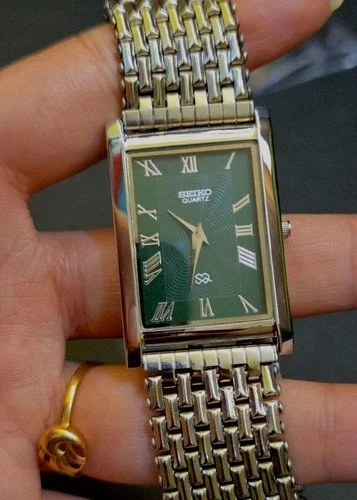 Vintage Seiko Slim Tank Japanese Wristwatch  Green Dial For Men
