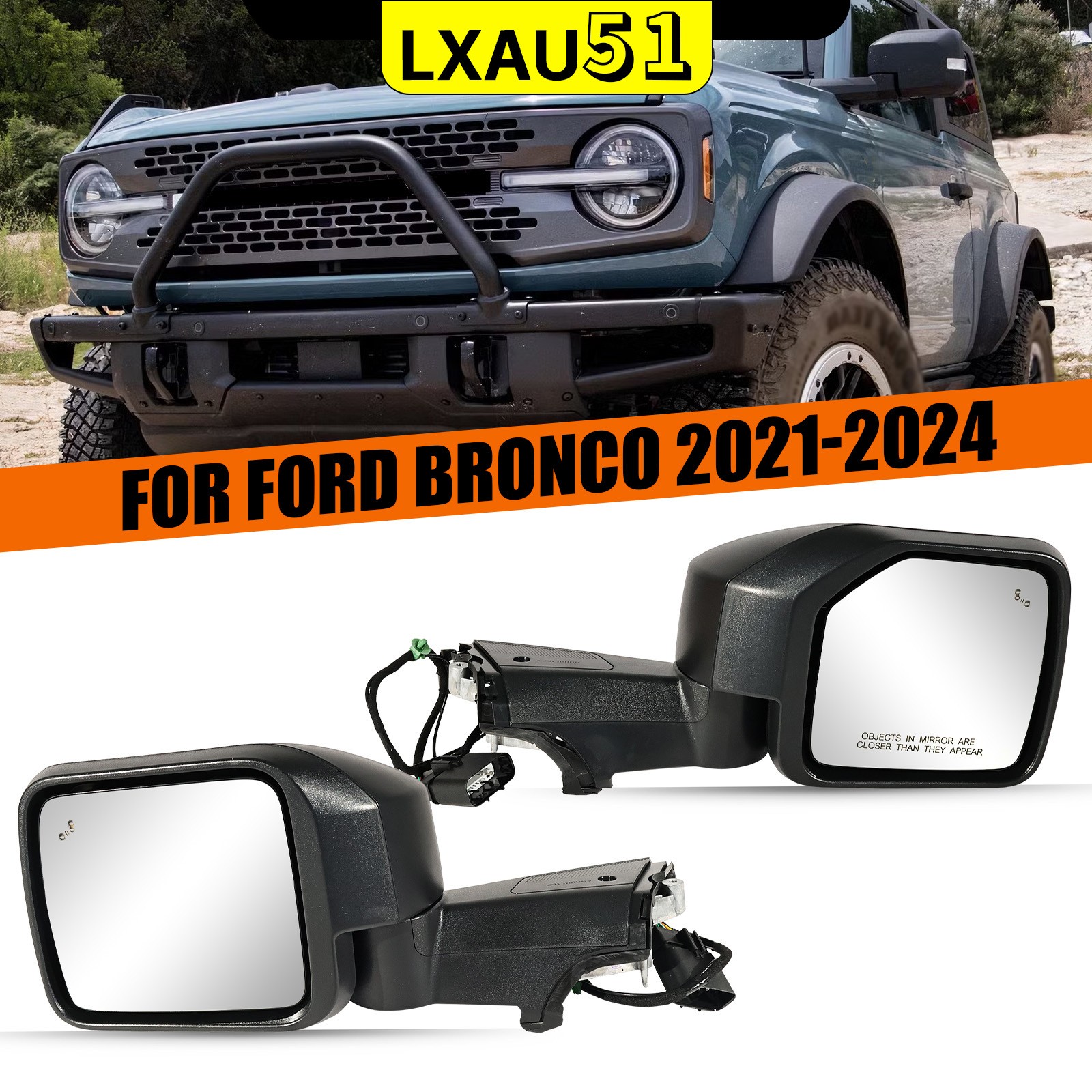 Textured Black Left Side Mirror W/ Camera Turn Light For Ford Bronco 2020-2025