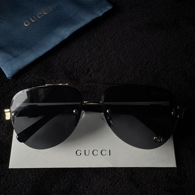 Gucci GG 1220S Black & Gold Aviator Sunglasses - Ships Today!