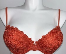 Vintage 90s Victoria s Secret Gold Label Push Up Bra Coral Lace Satin 34B