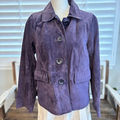 Dialogue Womens 100% Leather Jacket Small Deep Purple 3 Button Front Lined EUC