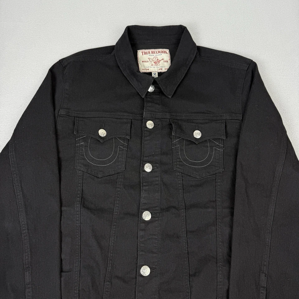 Jaqueta True Religion masculina XL preta denim caminhoneiro ocidental ponto Y2K streetwear - Imagem 2 de 4