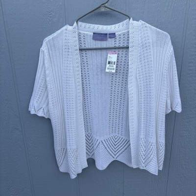 Laura Scott Women s White Shrug Knit Size M Short Sleeve Cardigan Open Front