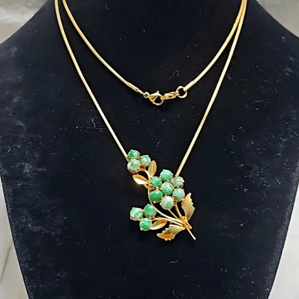 Antiguo collar broche broche de jade relleno de oro Art Nouveau vintage