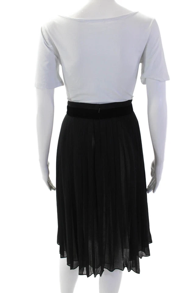 Falda midi plisada negra para mujer Robert Rodriguez línea A 100 % poliéster talla S Foto 3 de 4