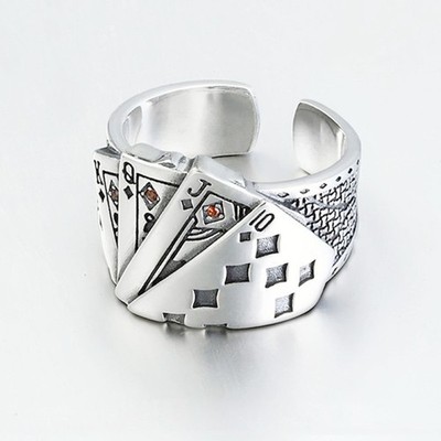 Mens Vintage Magician Playing Card Rings Ladies Punk Square Jewelry