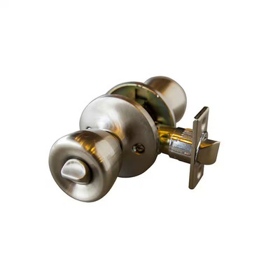 Terrace Satin Nickel Privacy Bed/Bath Door Knob with Universal 6-Way Latch