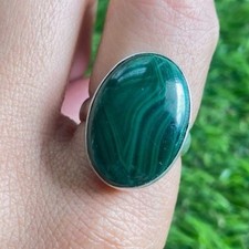 Sterling Silver Pretty Malachite Ring: Handmade 925 Silver Band B 38