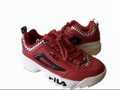 FILA Disruptor II Unisex Kids Low Top Leather Checkered Sneakers US 5