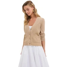 Tuckernuck Pomander Place Sz M Tan Metallic Rene Cardigan Sweater