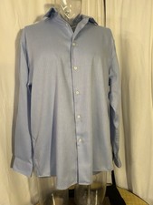 Pronto Uomo Men's Dress Shirt Blue Chevron Non-Iron Modern Fit 17 34/35 Cotton