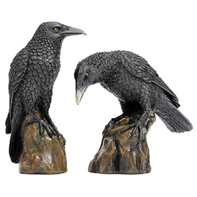 Design Toscano CL6170 Mystic Night Raven Gothic Statuen, 15 cm, 2er Set,