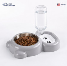 Dog Cat Food Water Bowl Set 2in1 Automatic Water Dispenser Feeder Pet Station