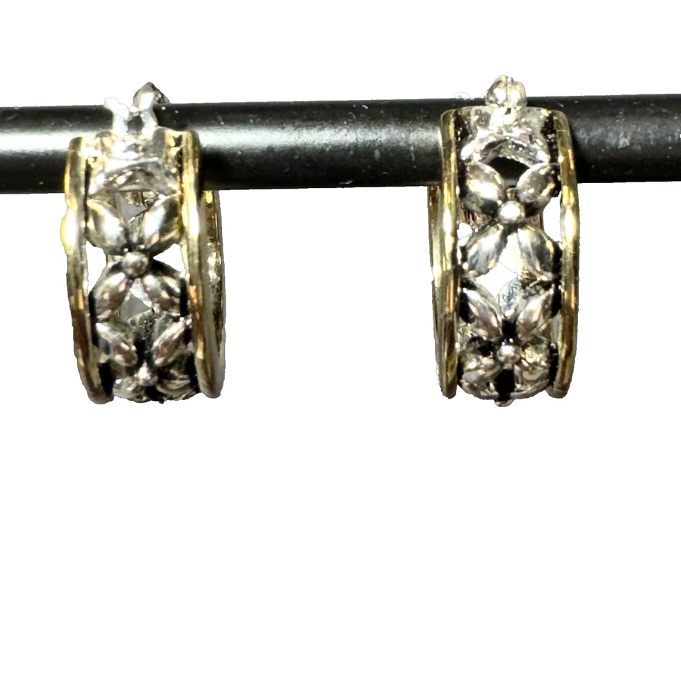 Earring Napier Silver and Gold Plated Floral Flowers Sweet Dainty 1/2" - Image 4 of 4