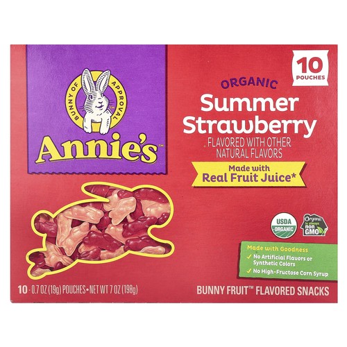 Organic Bunny Fruit™ Snacks, Summer Strawberry, 10 Pouches, 0.7 oz (19 g) Each