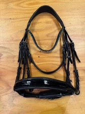 Halter Ego Black Patent Leather Double Bridle w Slimline Browband. Size X-FULL.
