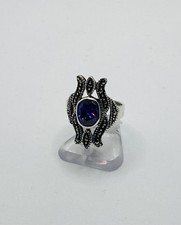 Vintage 925 Sterling Silver Ring With Amethyst And Marcasite Size 8