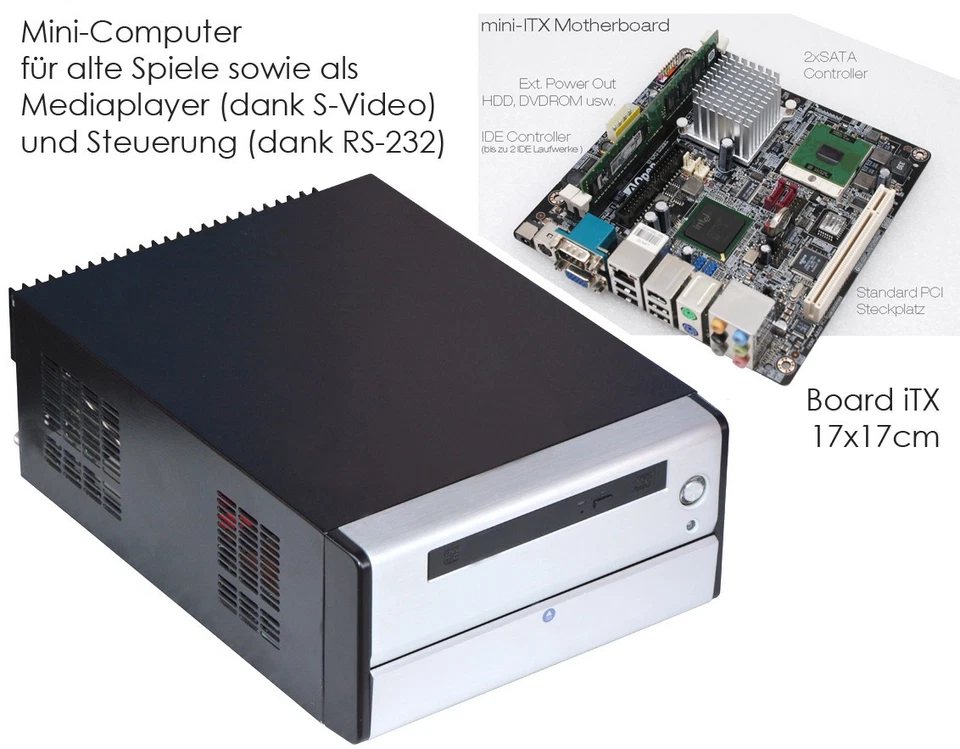 Mini Computer Cube Intel 1,6GHz Svideo Cdrom 160GB 1GB 12V Windows XP - Immagine 2 di 4