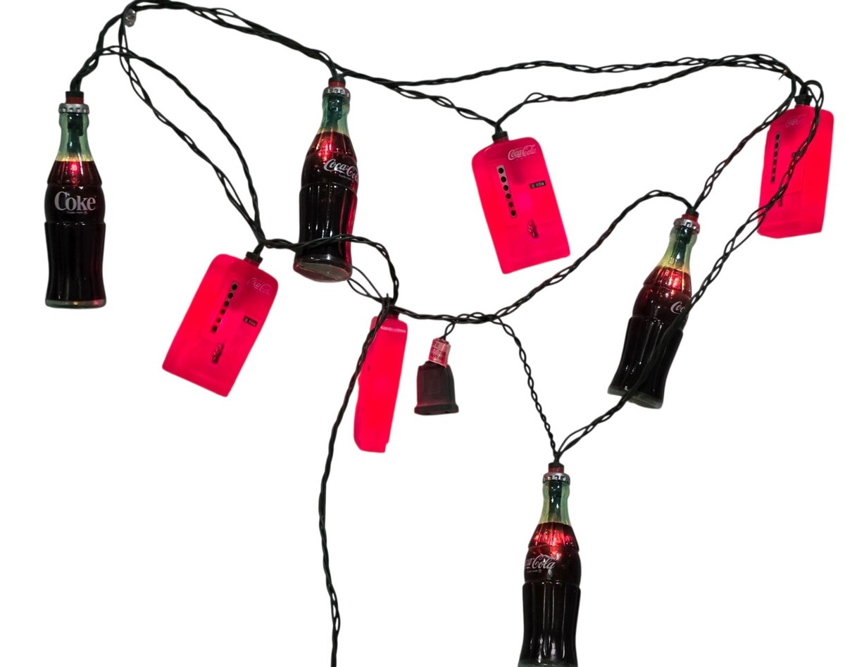 Vintage Coca-Cola Christmas String Light Set 10 Coke Bottles