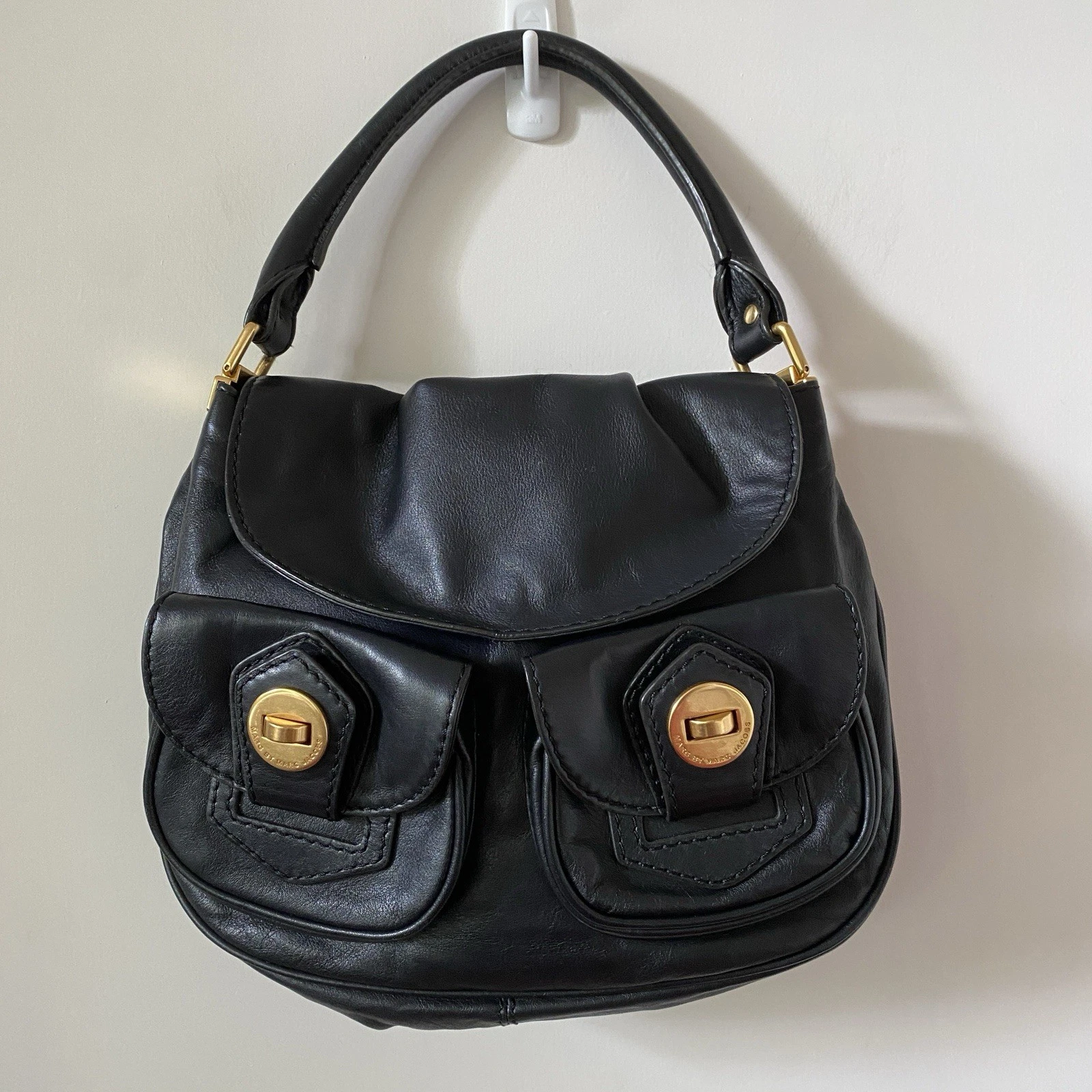 Marc by Marc Jacobs Classic Q Mahali Black Leather Flap Bag Gold Turnlock