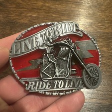 Motorcycle Belt Buckle USA American Western Metal Collector Biker Live 2 Ride