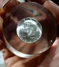 90% Silver First Year Issue 1964 Kennedy Half Dollar - BU Acrylic Paperweight