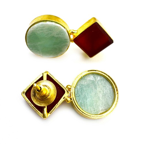 Natural Carnelian & Amazonite Gemstone Rough Earring 58 CT Copper Stud Earring