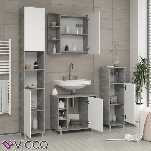 Armadietto a specchio Specchio per il bagno con ripiani Fynn cemento Vicco - Foto 4 di 8