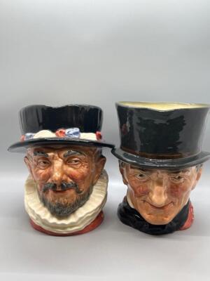Lot of 2 Royal Doulton Character Toby Jugs Beefeater and John Peel Large Size