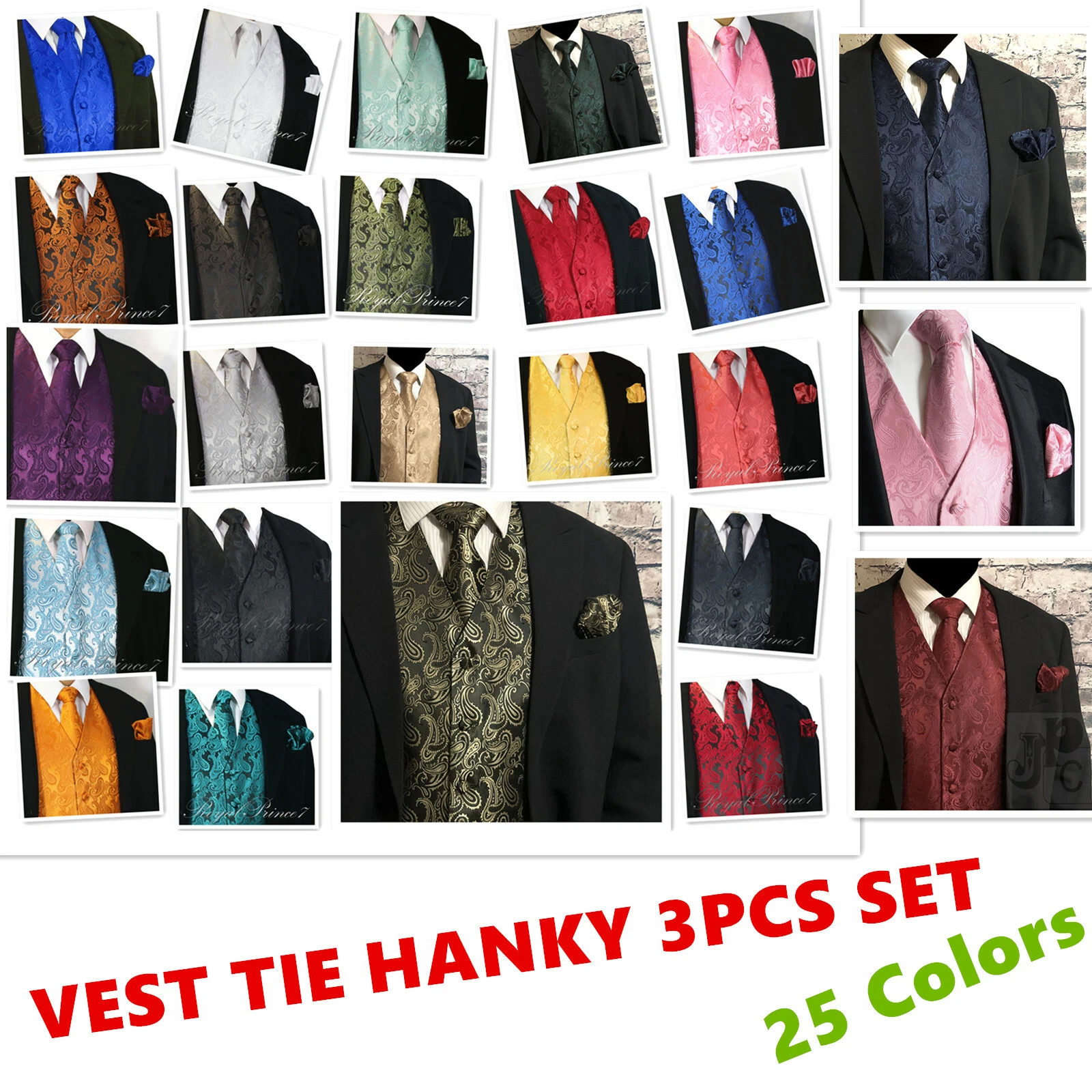 New Style Men's Paisley Dress Vest and Neck Tie Hankie Set For Suit or Tuxedo