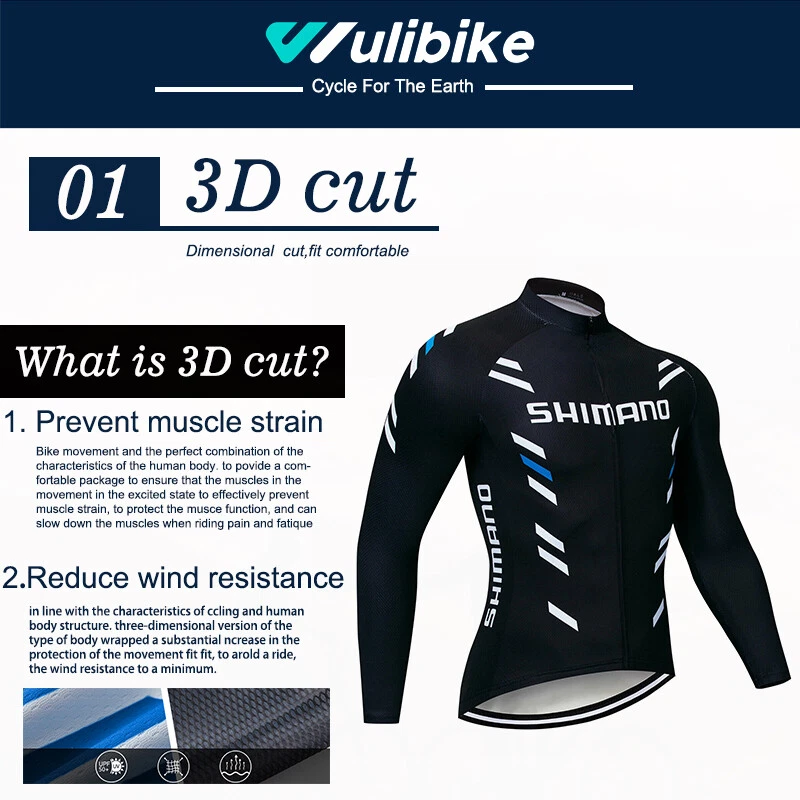 Cycling Jersey Mens Winter Long Sleeve Bike White Tops Reflective Bicycle Shirts - Image 3 of 4