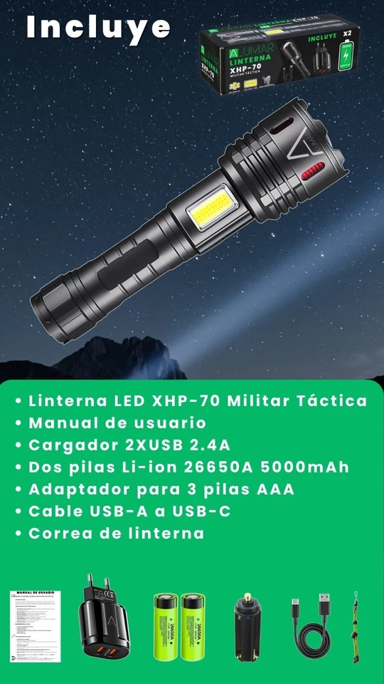 Linterna LED Alta Potencia, Recargable USBC, Pilas incluidas, Imantada,PowerBank - Imagen 3 de 4