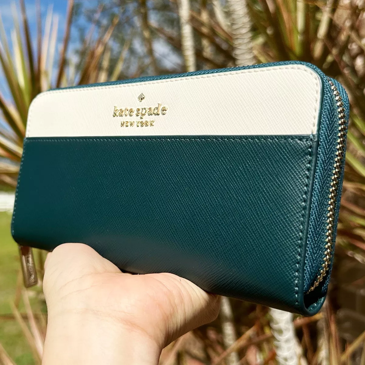 Kate Spade Staci Colorblock Saffiano Large Continental Wallet Clutch Peacock