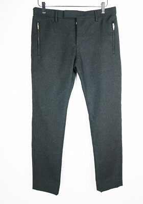 SAINT LAURENT Paris Black Wool Dress Pants Trousers Twill Suit 46 30 Zip 48